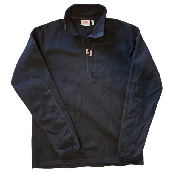 Fjallraven Ovik Fleece Half Zip Black sz Large, Zipper Close Front Pocket - Picture 1 of 12